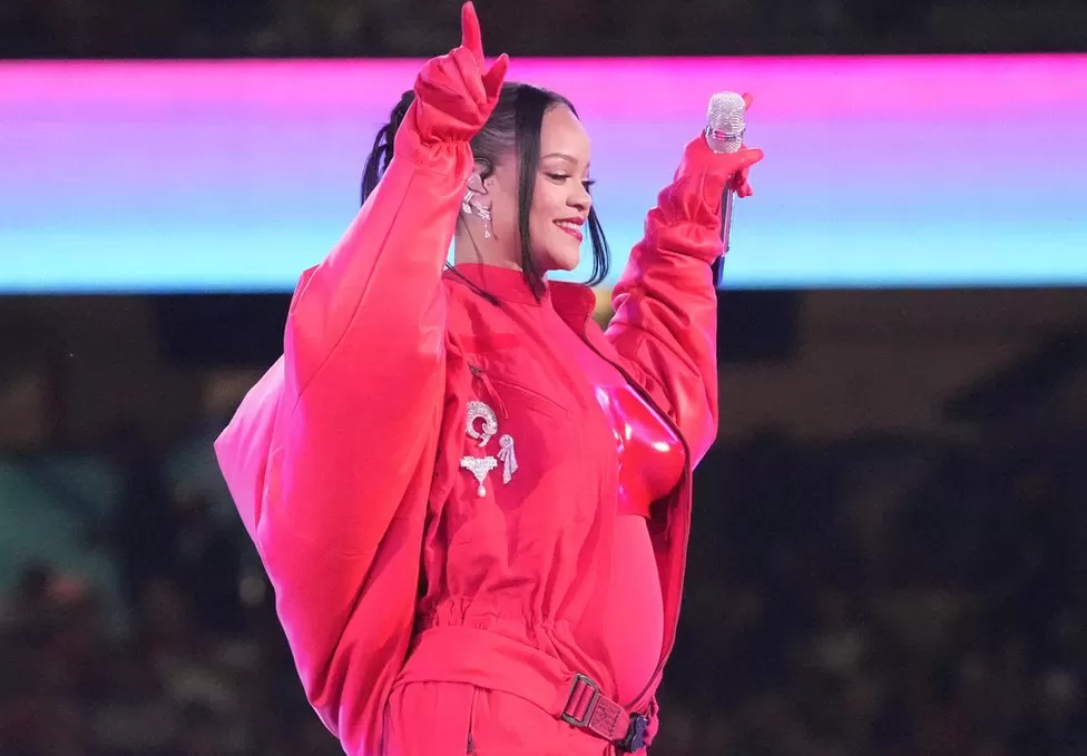 Rihanna performing at the NFL Super Bowl on Feb 12, 2023