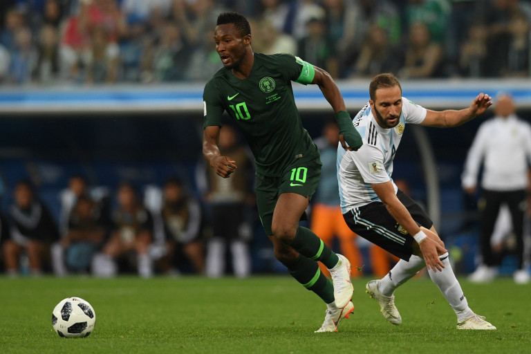 Mikel Obi playing against Argentina at Russia 2018 World Cup