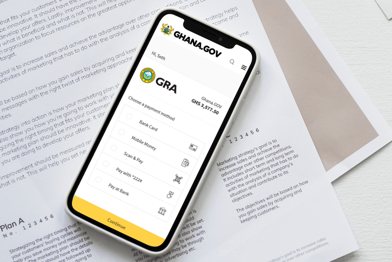 GRA tax payment interface on the Ghana.gov website