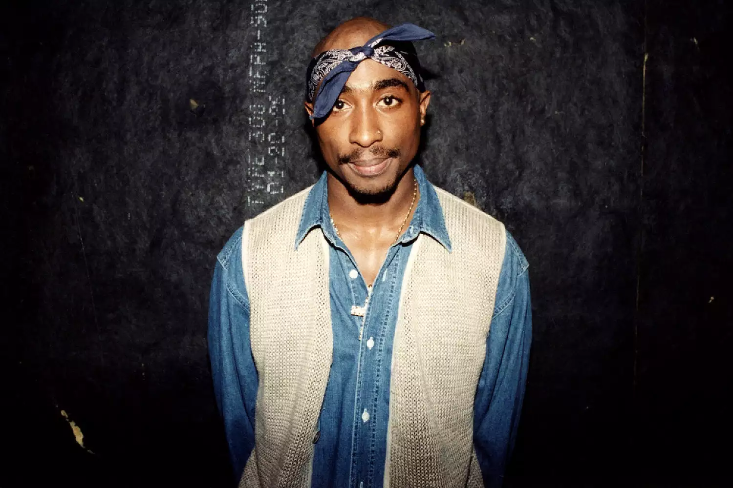 upac Shakur poses for a photo at the Regal Theater in Chicago, Illinois in March 1994