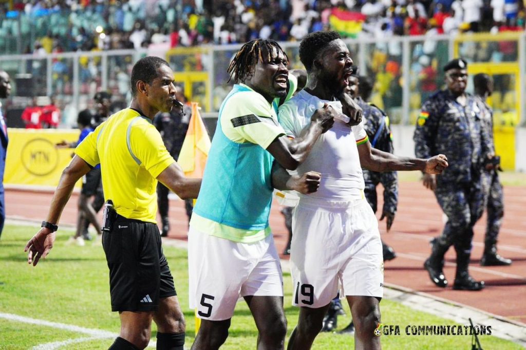 Inaki Williams and Jonathan Sowah celebrate Inaki's goal for the Black Stars against Madagascar in Kumasi on November 17