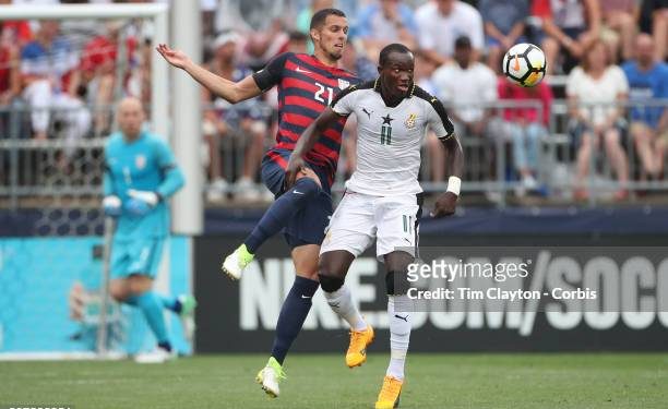 Raphael Dwamena playing for the Black Stars of Ghana