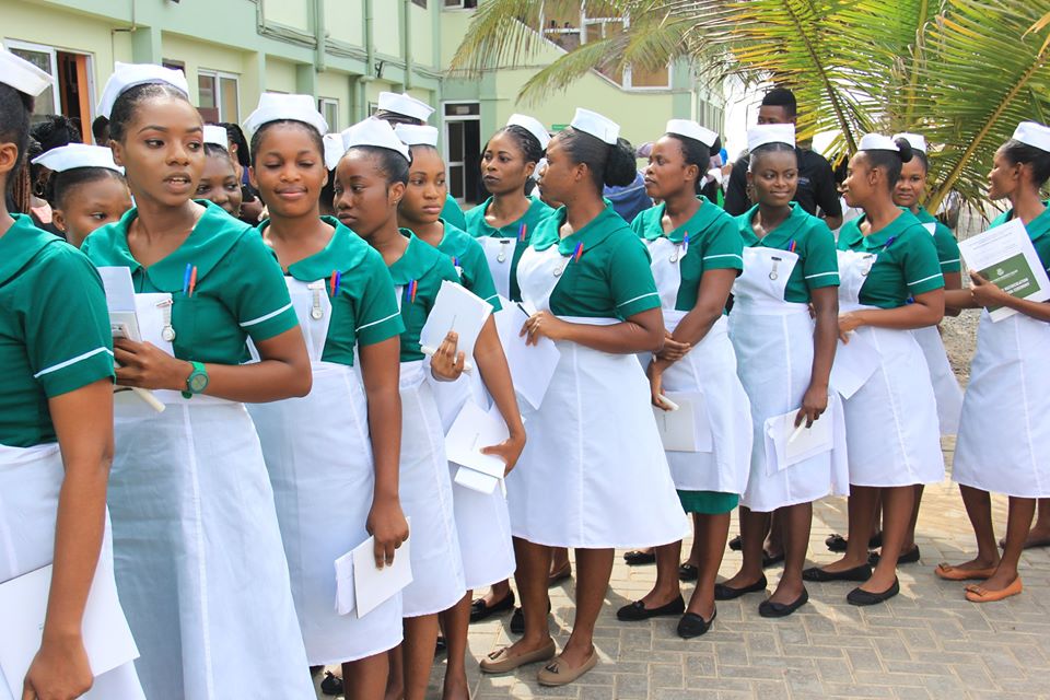 Nurses in a queue. There are many unemployed nurses in Ghana leading to suggestions that the country should focus on exporting them to other countries.