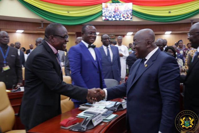 Alban Bagbin (left) shakes hands with President Akufo-Addo
