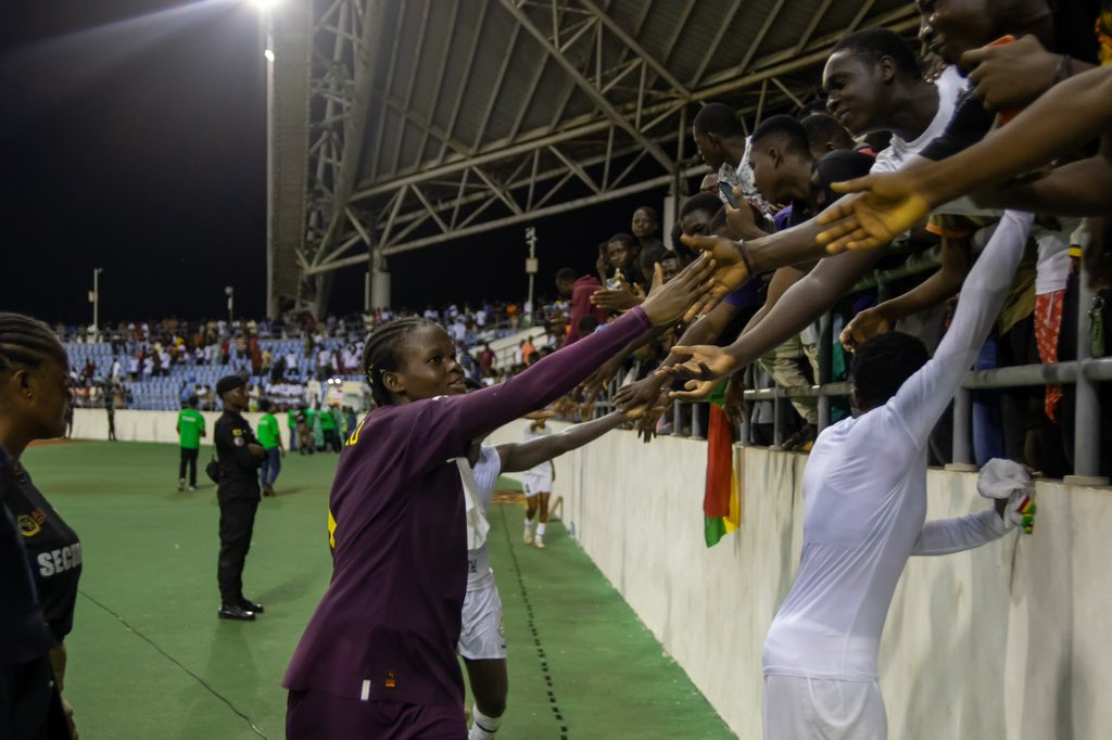 Black Princesses greet supporters after beating Senegal in the semi-final of the 13th African Games in Cape Coast