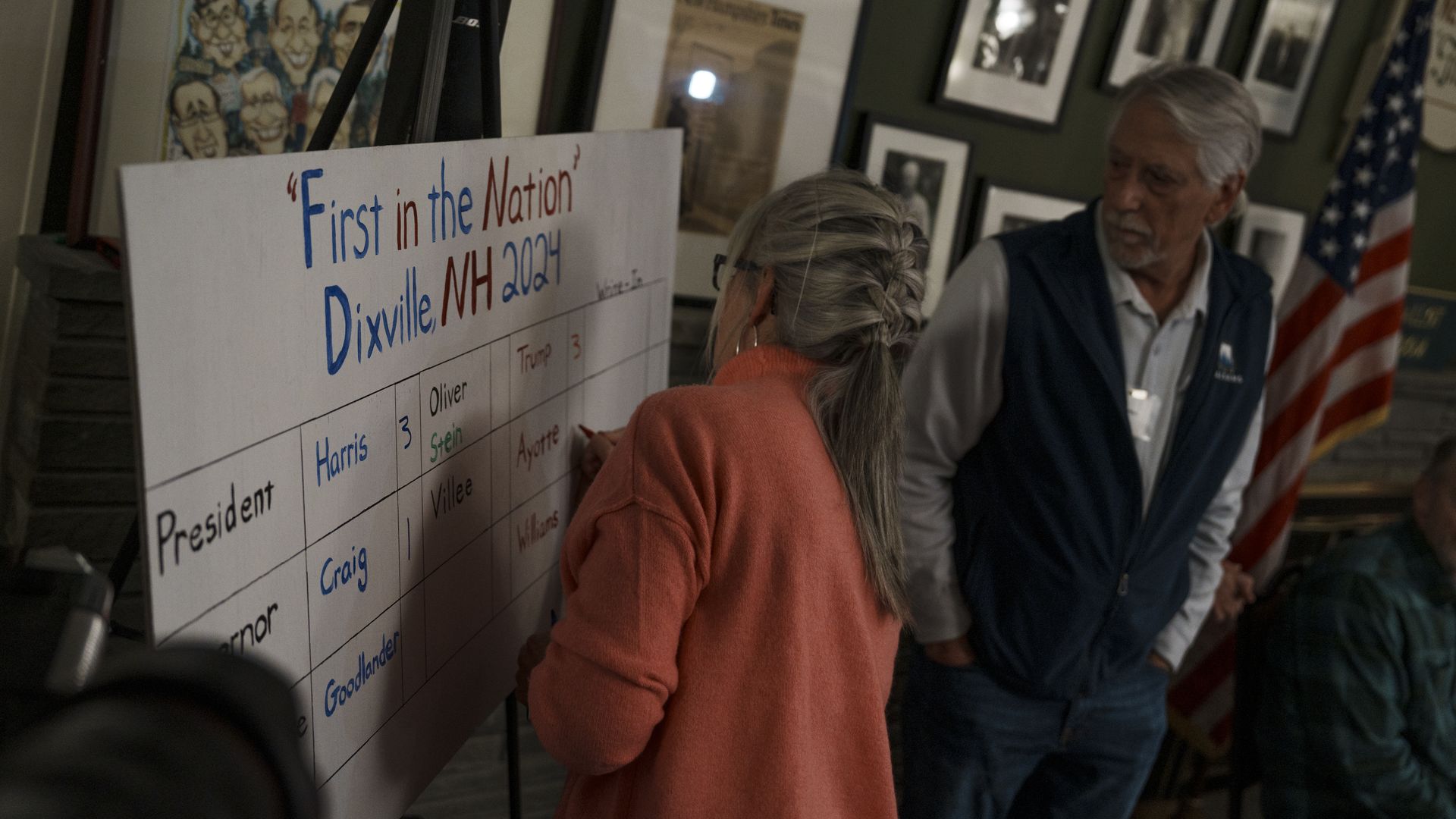 A woman records voting results in Dixville Notch, New Hampshire in the ongoing US election