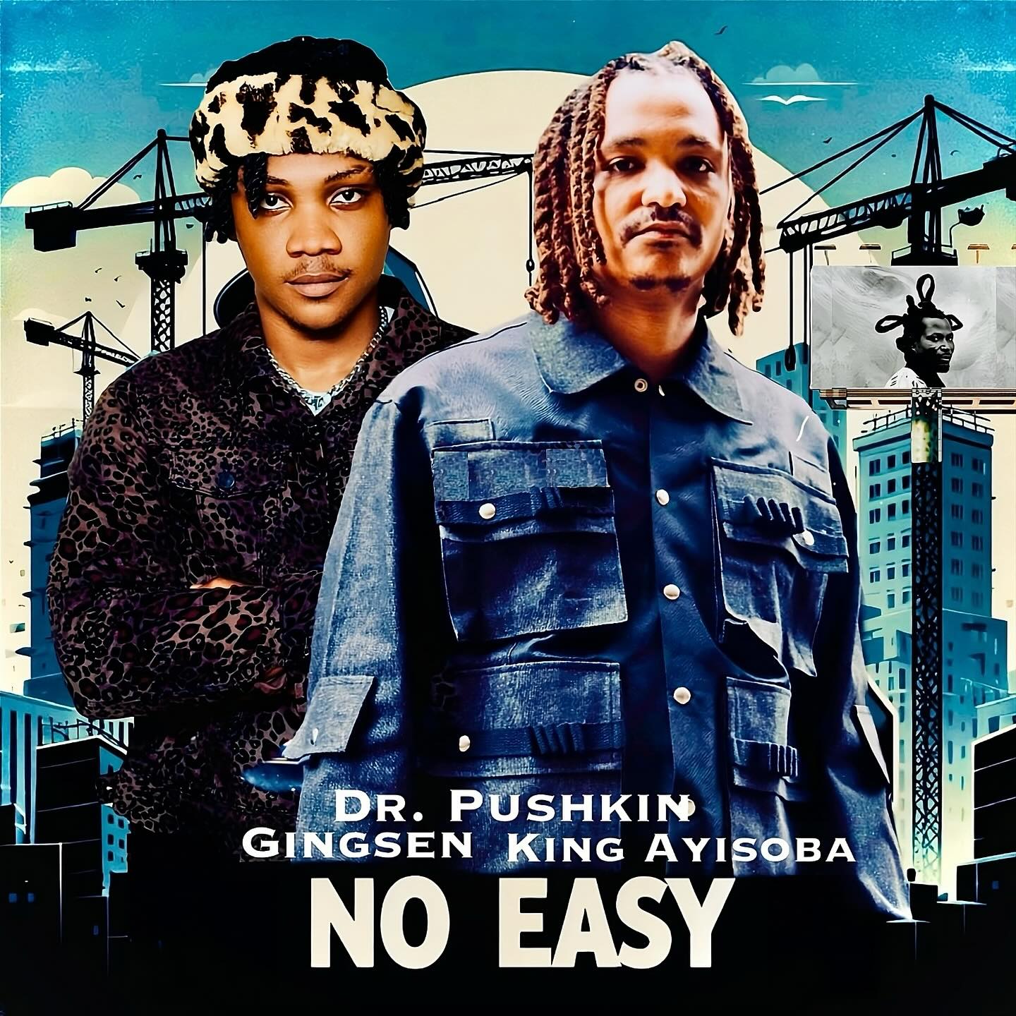 Cover art for Dr Pushkin's 'No Easy' single featuring Gingsen and King Ayisoba